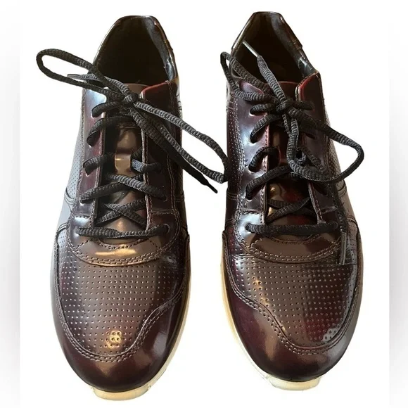Men s Ecco Sneak Sneakers Brown Red Patent Leather Shoes White Clear Rubber Sole